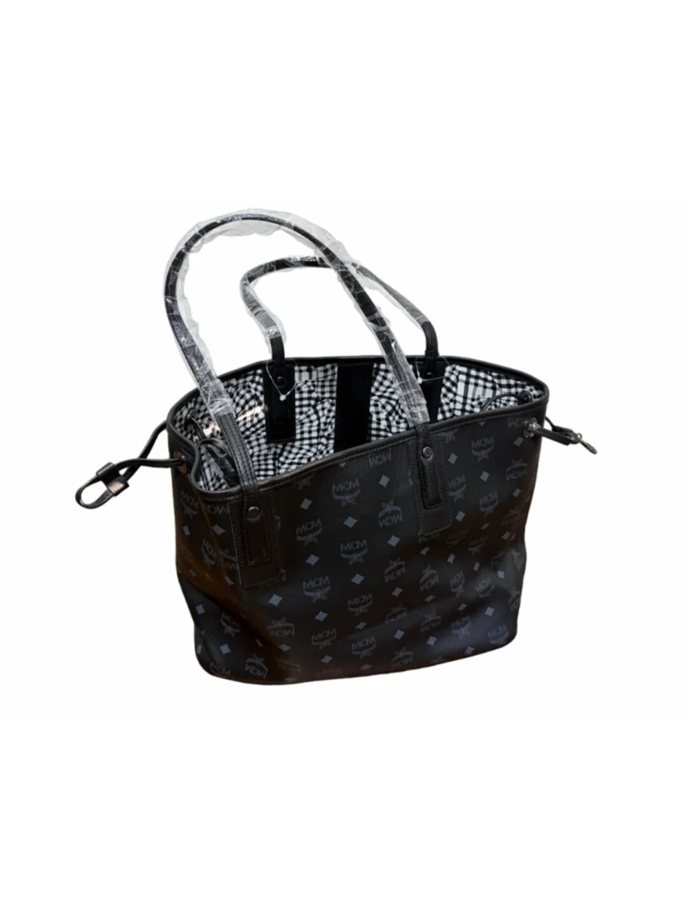 NWT MCM Women's Liz Reversible Shopper Tote in Black & white, Visetos & leather